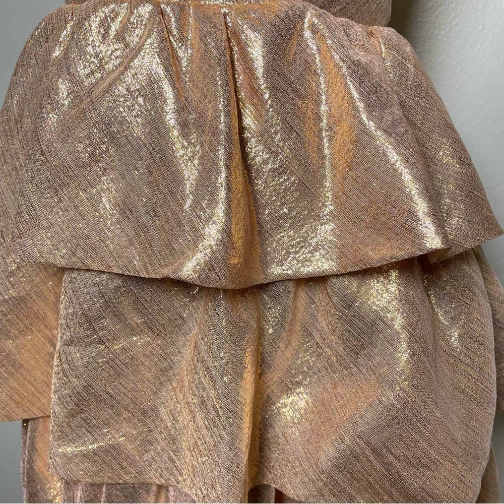 Mark & James by Badgley Mischka Gold Metallic Silk Tiered Cocktail Dress Size 4 - Picture 13 of 15